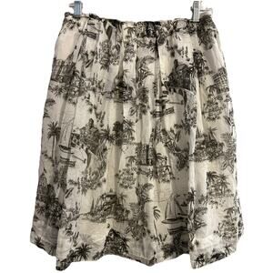 Tommy Bahama Black White Toile Skirt Scenic Sailboat Cotton Gathered Knee Small